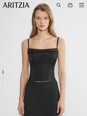Aritzia TEN Black Satin Bustier Cami
